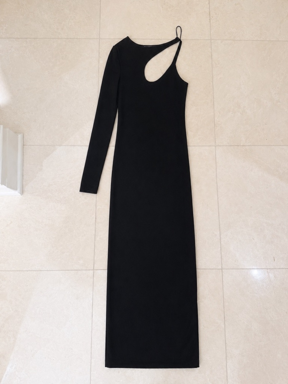 Zara Black One-Shoulder Asymmetric Cutout Maxi Dress Size Small